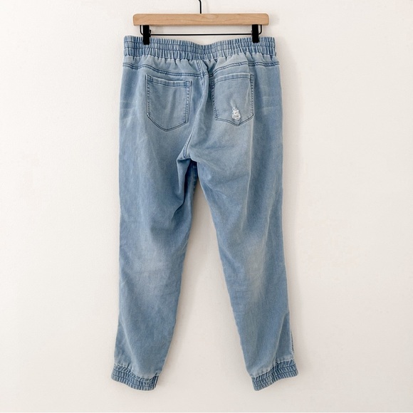 New York and Company Distressed Drawstring Denim Jogger Pants - Picture 3 of 7
